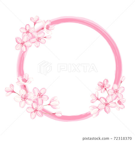 Cherry Blossom Circle Frame Watercolor Stock Illustration