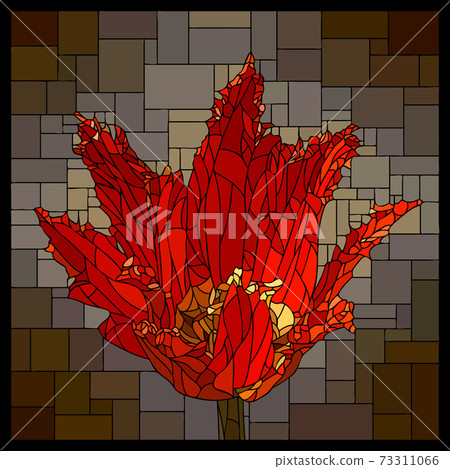 Vector Stained Glass Window With Blooming Red Stock Illustration