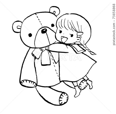 Illustration Line Art Of A Girl Hugging A Teddy Stock Illustration