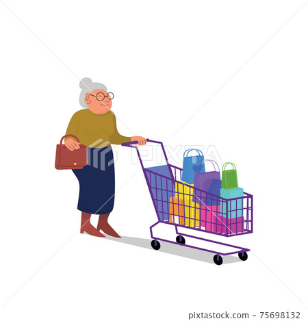 Caucasian Elderly Retired Woman Walking With Stock Illustration