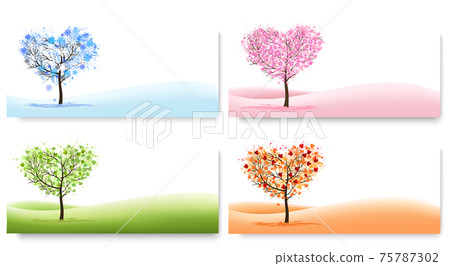 Four Nature Backgrounds With Stylized Trees Stock Illustration