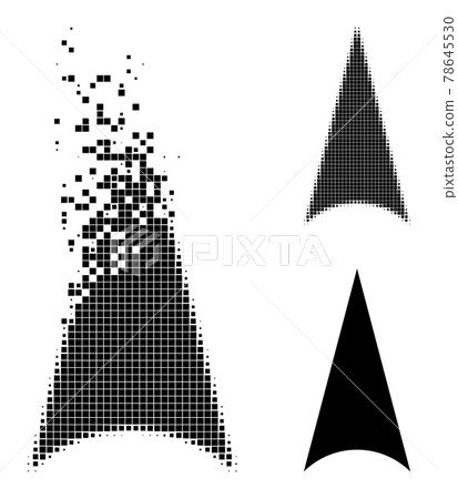 Fragmented And Halftone Dotted Arrowhead Up Glyph Stock Illustration