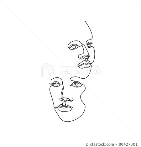 Two Female Faces Are Drawn With One Line Stock Illustration