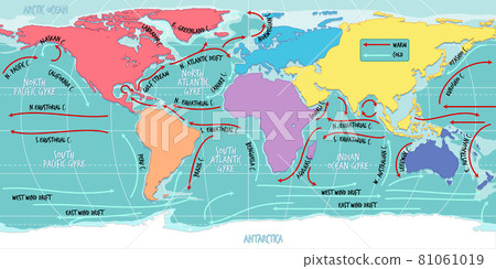 The Ocean Current World Map With Names Stock Illustration 81061019