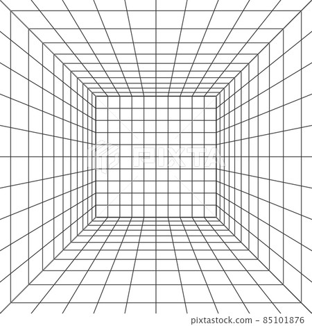 Wireframe Perspective Cube 3d Wireframe Grid Stock Illustration