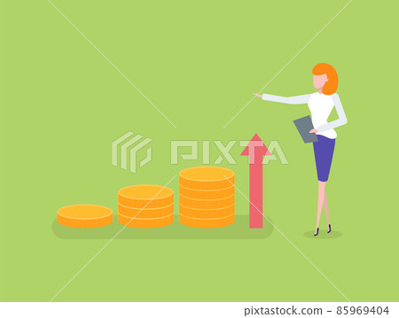 Woman Measuring Growing Chart Golden Coins Stock Illustration