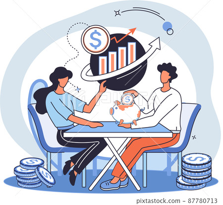 Saving Account Concept People With Coins And Stock Illustration