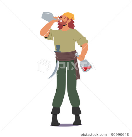 Pirate Drinking Rum Isolated On White Stock Illustration Pixta