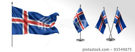 Set Of Iceland Waving Flag On Isolated Stock Illustration