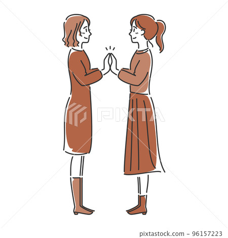 Line Art Of Two Women Facing Each Other Stock Illustration 96157223