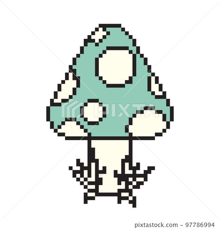 Pixel Art Mushroom Cartoon Retro Game Style Stock Illustration