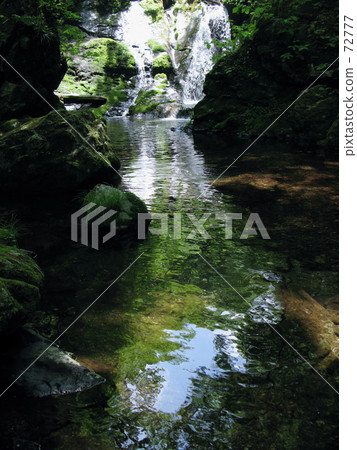 A green pool starting from a waterfall 72777