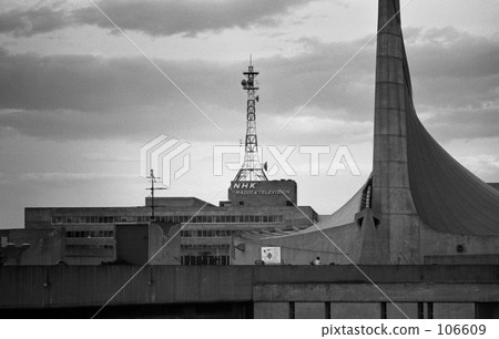 清晨的原宿·代代木體育場和1970年的NHK  - 昭和45 106609