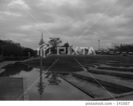 Artificial pond and cloudy sky swan park [4] 141087
