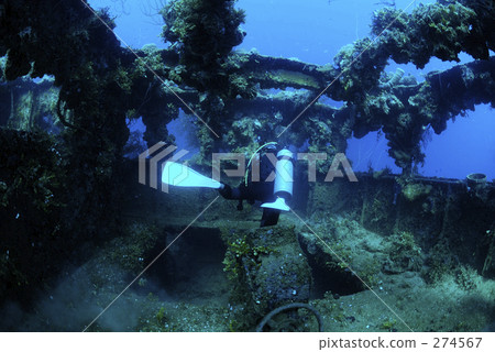 沉船 戴水肺潛水 殘骸 274567