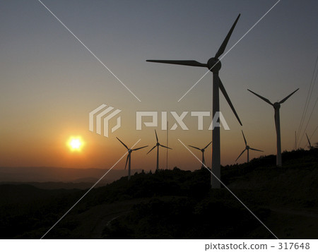 風力發電和日落風景 317648