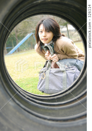 wooden school building, semi-long hair, school uniform 326114