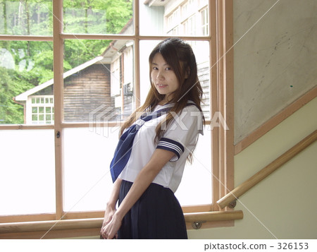 high school girl, summer clothing, wooden school building 326153