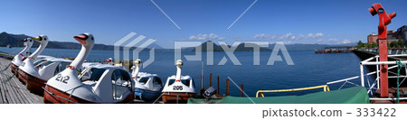swan boat, lake toya, panorama 333422