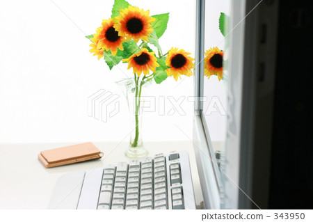 PC, sunflower and gold cell phone 343950