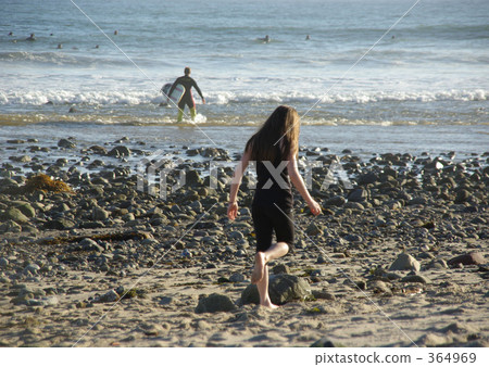 A girl playing alone on the coast of Malibu Beach, California A girl playing alone on the coast of Malibu Beach, California 364969