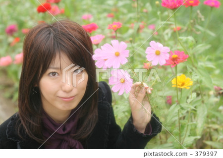 A woman in a cosmos field A woman in a cosmos field 379397