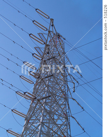 High-voltage line tower looking up 518226