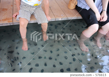A family entering a foot bath 578813