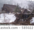snowfall, snowfalls, having a steep thatched rafter roof 585022