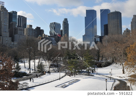 Central park with snow piled up 591822