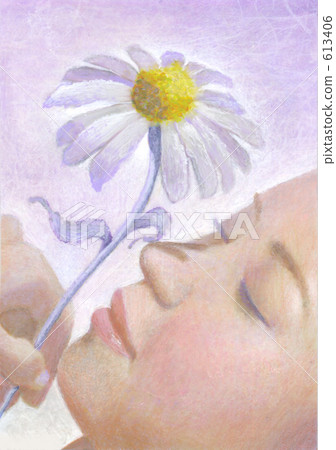 Female face and flower acrylic painting Female face and flower acrylic painting 613406
