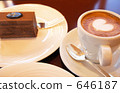 Caffe latte and chocolate cake Caffe latte and chocolate cake 646187