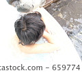 A child relaxing in an outdoor bath (a boy) 659774