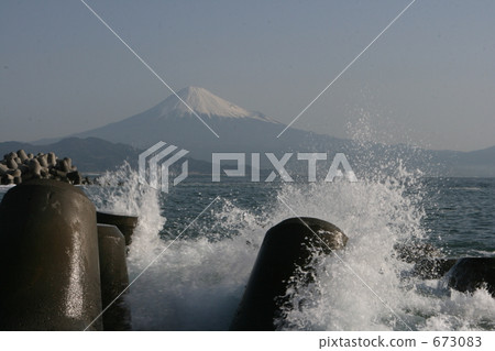 四足動物 富士山 波浪 673083