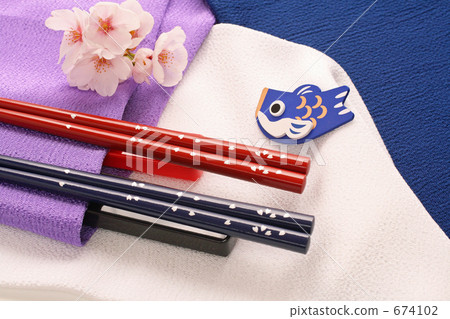 My chopsticks and cherry blossoms and decorations of carp streamers My chopsticks and cherry blossoms and decorations of carp streamers 674102