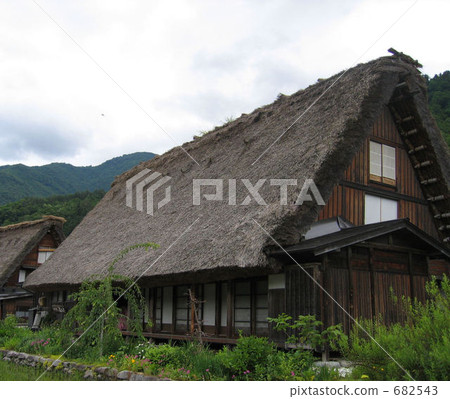 folk house, private house, having a steep thatched rafter roof 682543