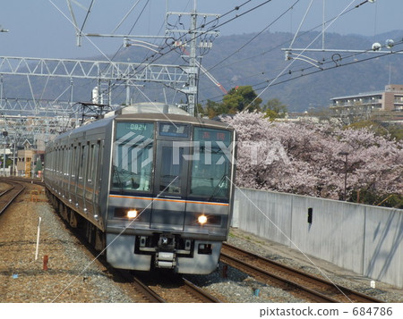 207 series passing through Sakura 's cherry blossoms in full bloom 207 series passing through Sakura 's cherry blossoms in full bloom 684786
