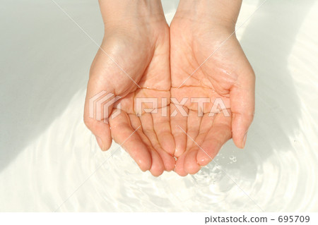Woman's palm scoops water 695709
