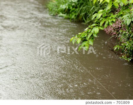 River flowing in the rain 701809