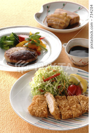 Pork cutlet and hamburger steak 734284
