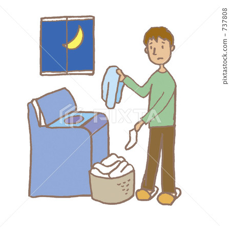 一個男人在晚上洗衣服的插圖 一個男人在晚上洗衣服的插圖 737808