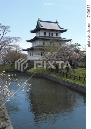 [Vertical composition] Moat and cherry blossoms at Matsumae Castle (Fukuyama Castle) 743635