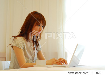 A woman heading to a computer with a serious look 803660