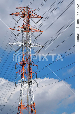 Summer sky and red and white power transmission tower b Summer sky and red and white power transmission tower b 850092