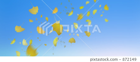 Gingko's leaf scattering in the blue sky Solid plain composites 872149