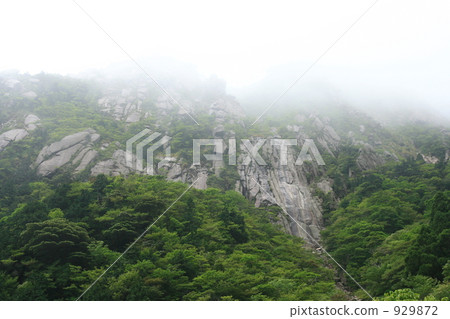 Rock wall in the fog 929872