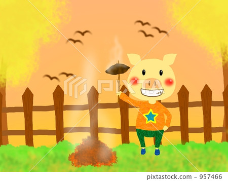 豬 烤紅薯 秋天 957466