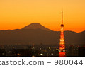 Evening scenery of Mt. Fuji and Tokyo Tower 980044