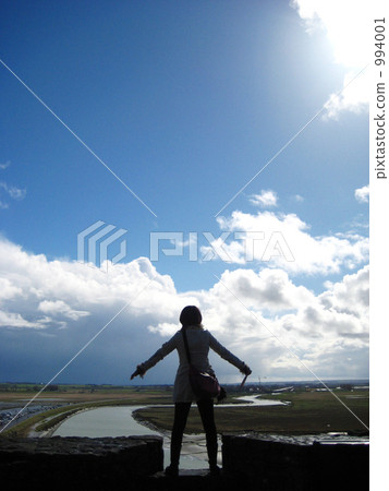 deep breath, blue sky, person 994001