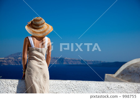 海面 草帽 背影 998755